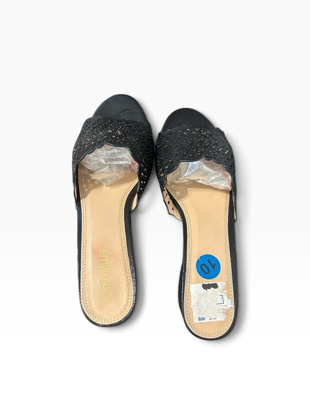 NWT Olivia Miller Black Laser-Cut Slide Sandals Size 10